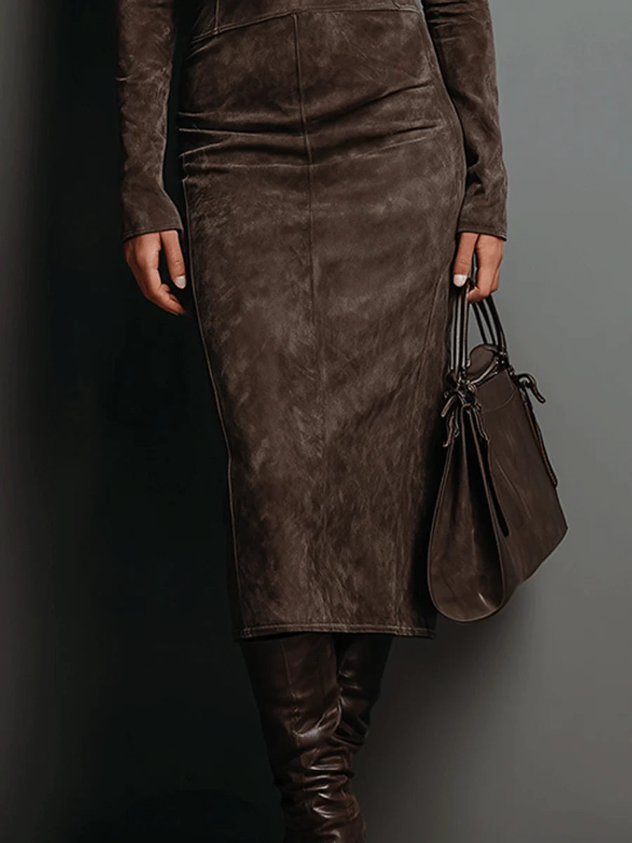 Lorena - Robe midi longue marron