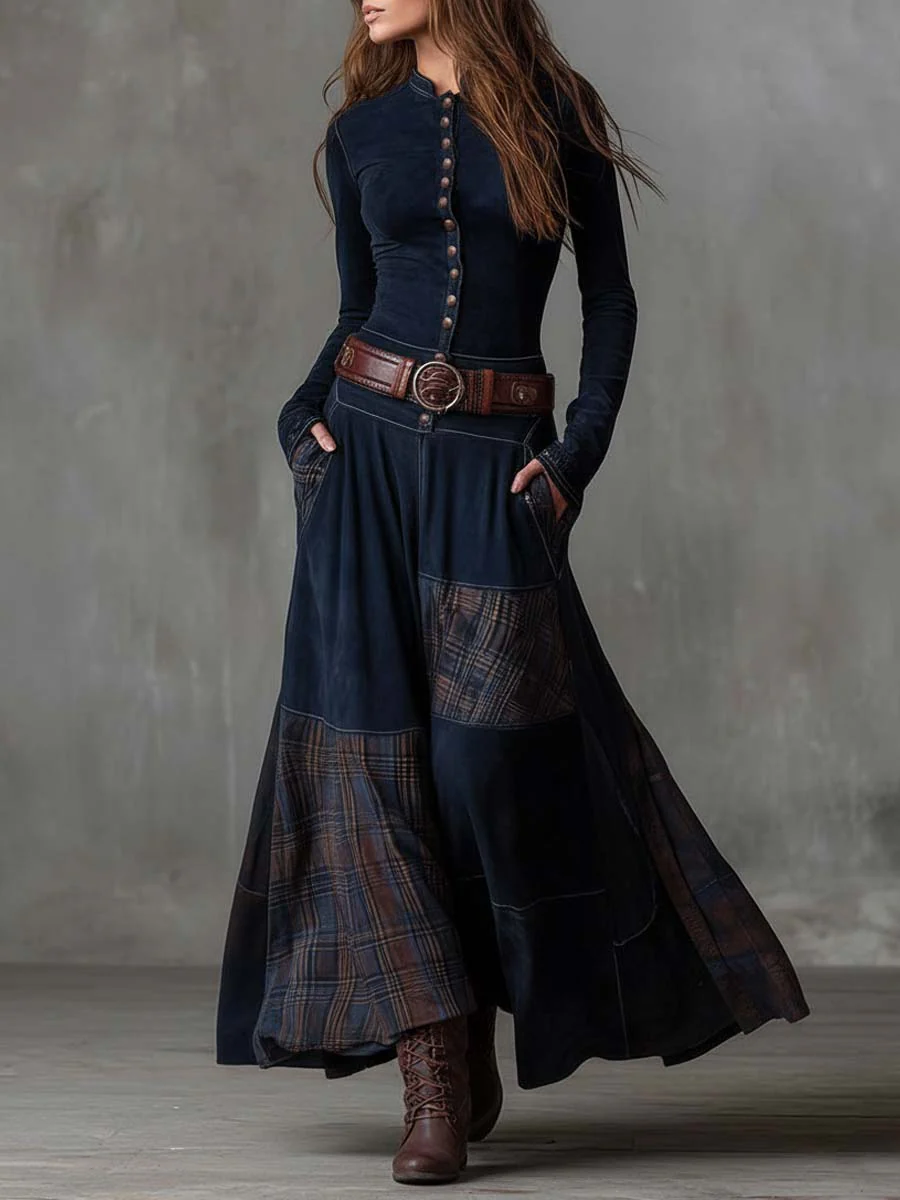 Azucena - Robe maxi en daim avec ceinture