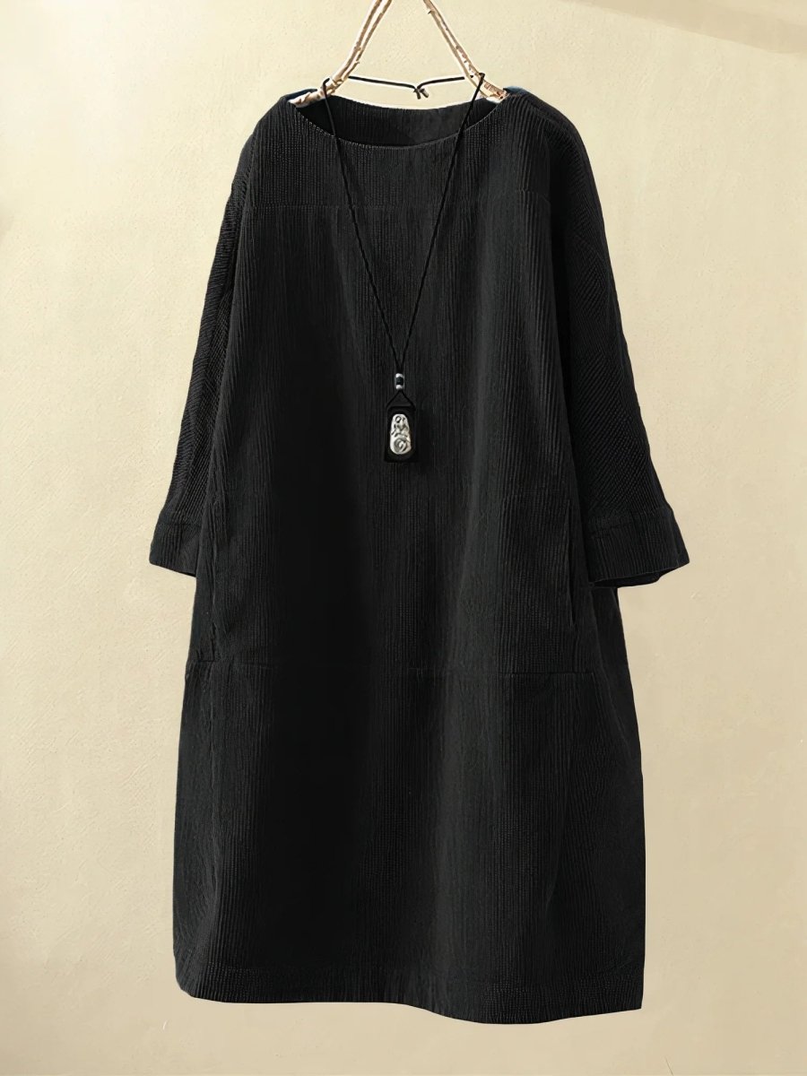 BRIDIE™ - Robe Midi en Velours Côtelé à Coupe Détendue