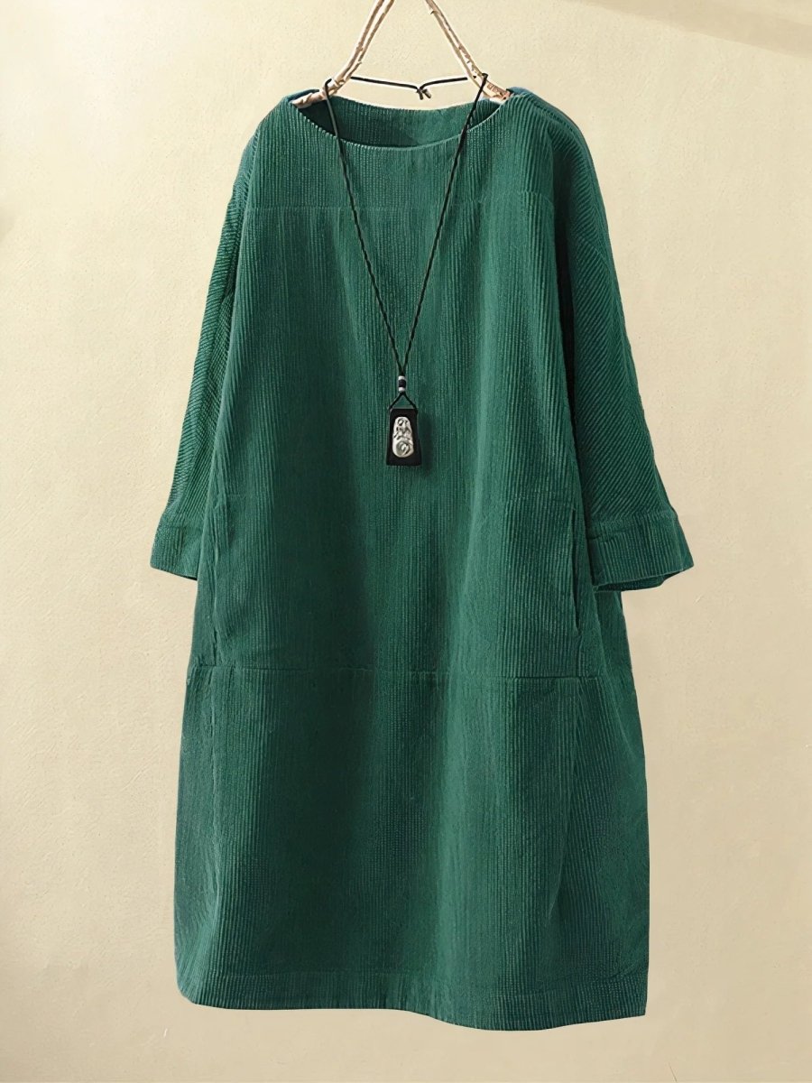 BRIDIE™ - Robe Midi en Velours Côtelé à Coupe Détendue