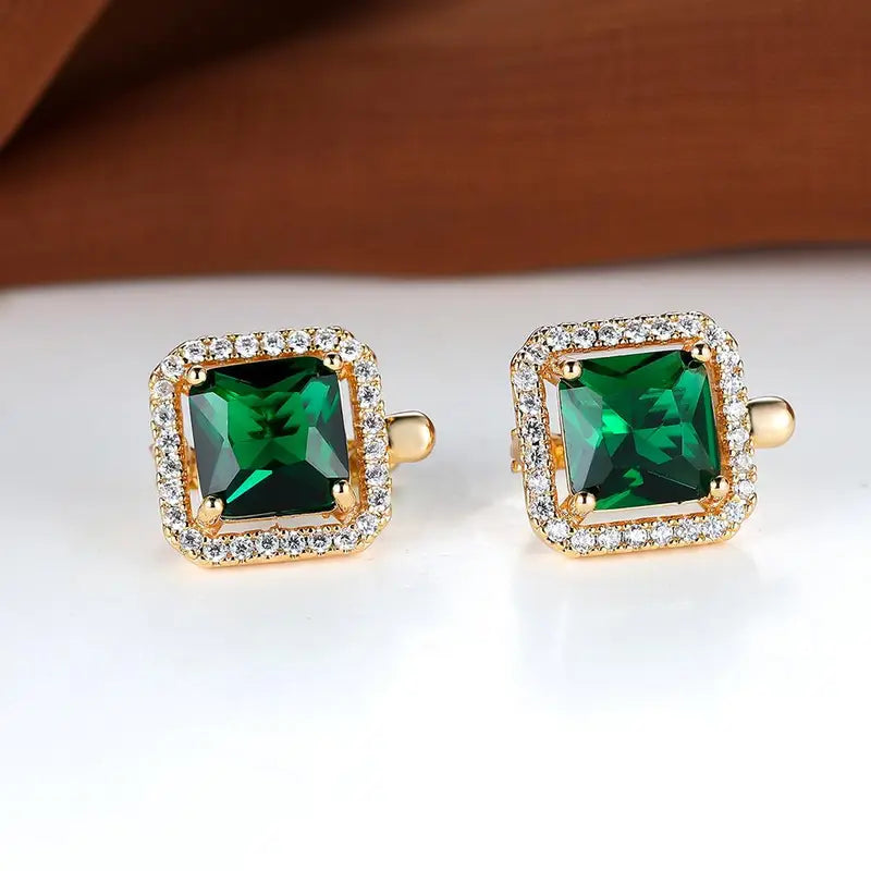Boucles d'oreilles en zirconia carré doré vert | Or