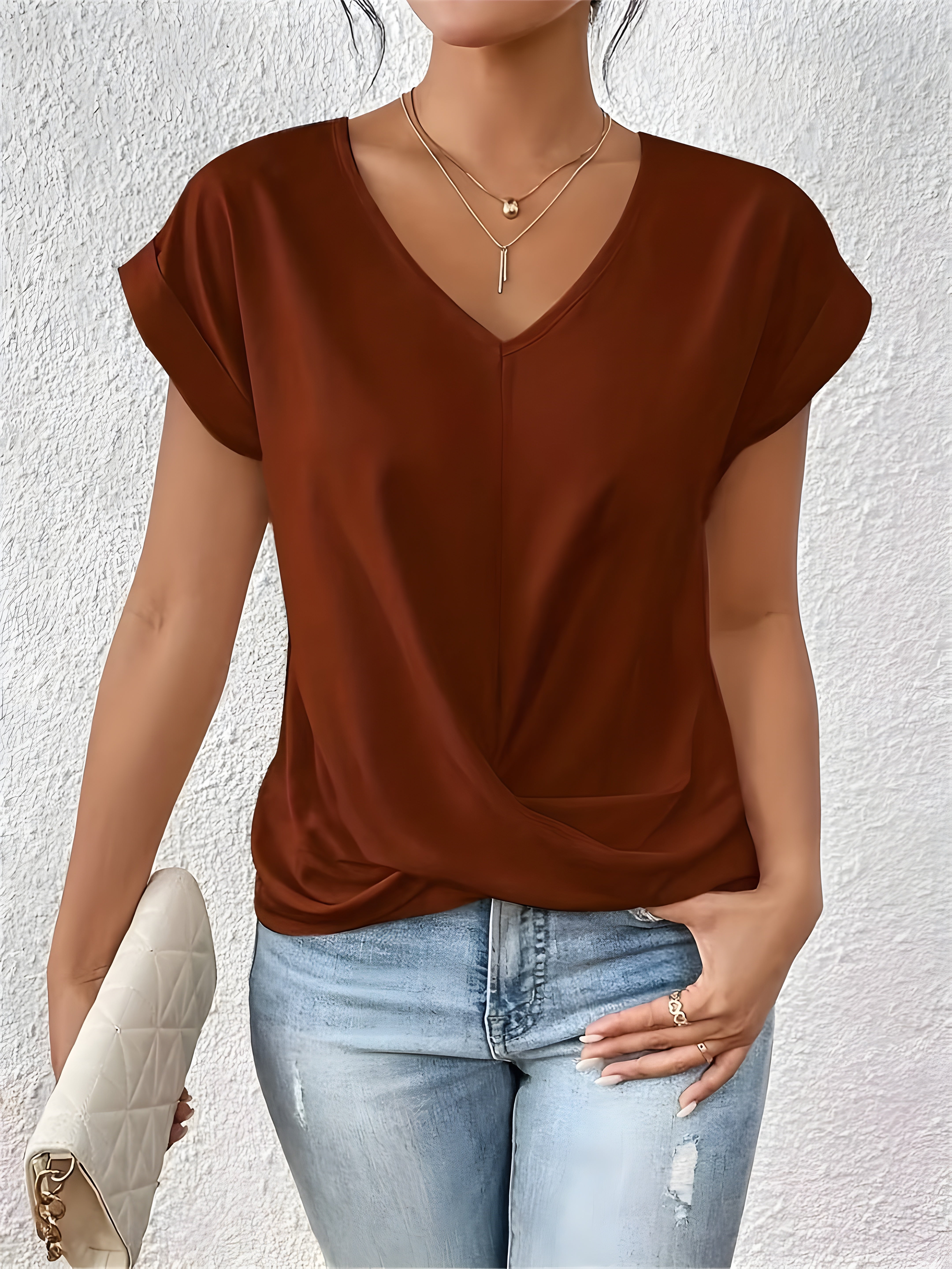 MEIKA™ – Haut à Col V Détail Torsadé Classique