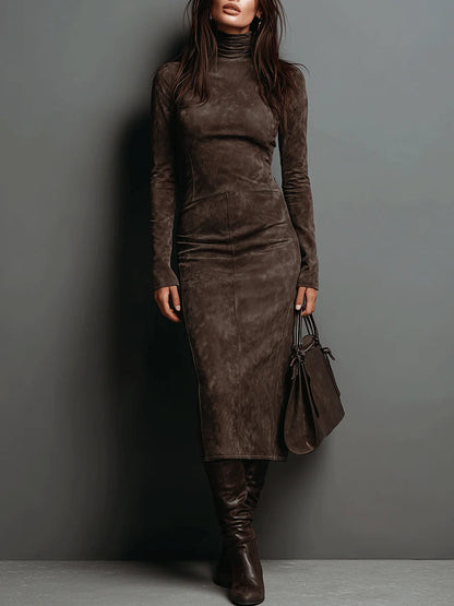 Lorena - Robe midi longue marron