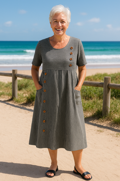 Brienne | Robe Midi Rayée – Confort Effortless, Confiance Quotidienne