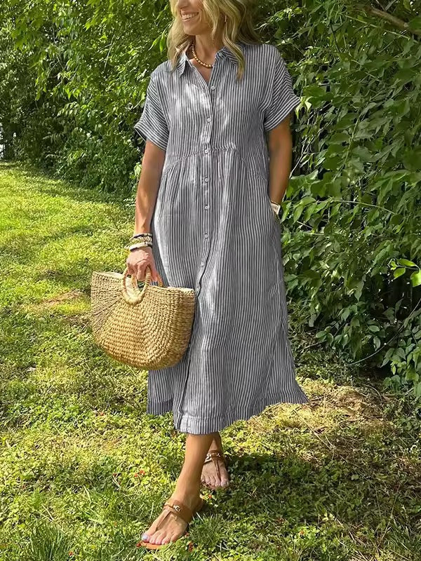 Isavelle – Robe maxi boutonnée en coton