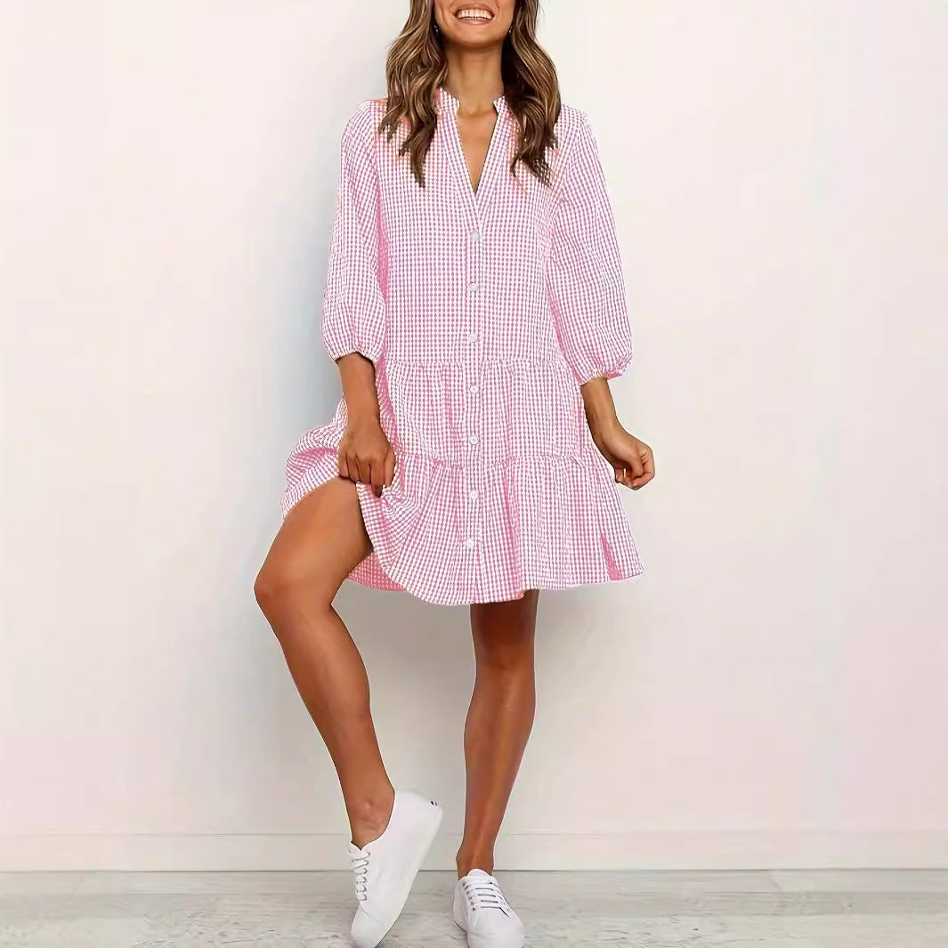 GARDENIA™ – Robe Mini à Boutons Classique avec Volants