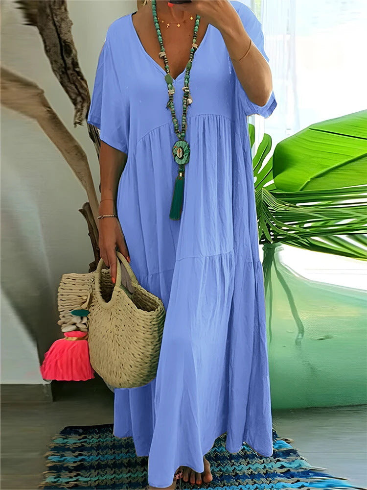 LINNEA™ – Robe Maxi à Volants Doux et Col V