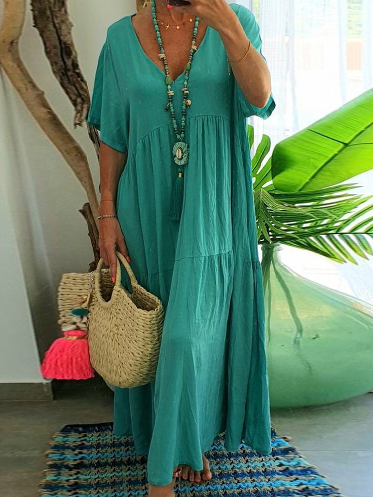 LINNEA™ – Robe Maxi à Volants Doux et Col V