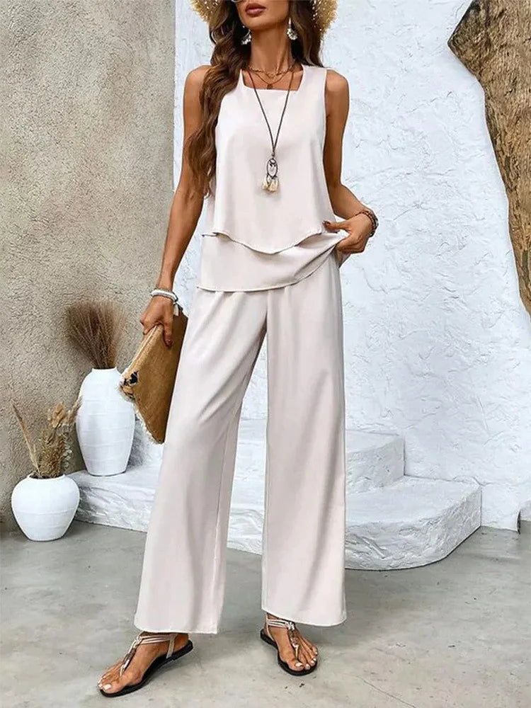 Analy - Ensemble Haut Sans Manches Et Pantalons À Jambes Larges