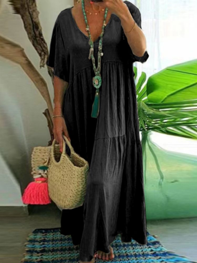 LINNEA™ – Robe Maxi à Volants Doux et Col V