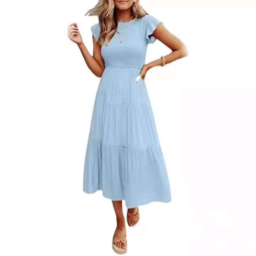 KRISELLE™ - Robe Midi Fumée à Manches Volantes Élégantes