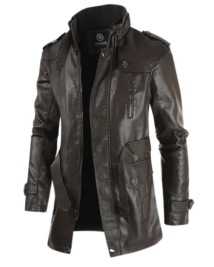 Krystian™ | Elegancka Długa Skórzana Kurtka Biker