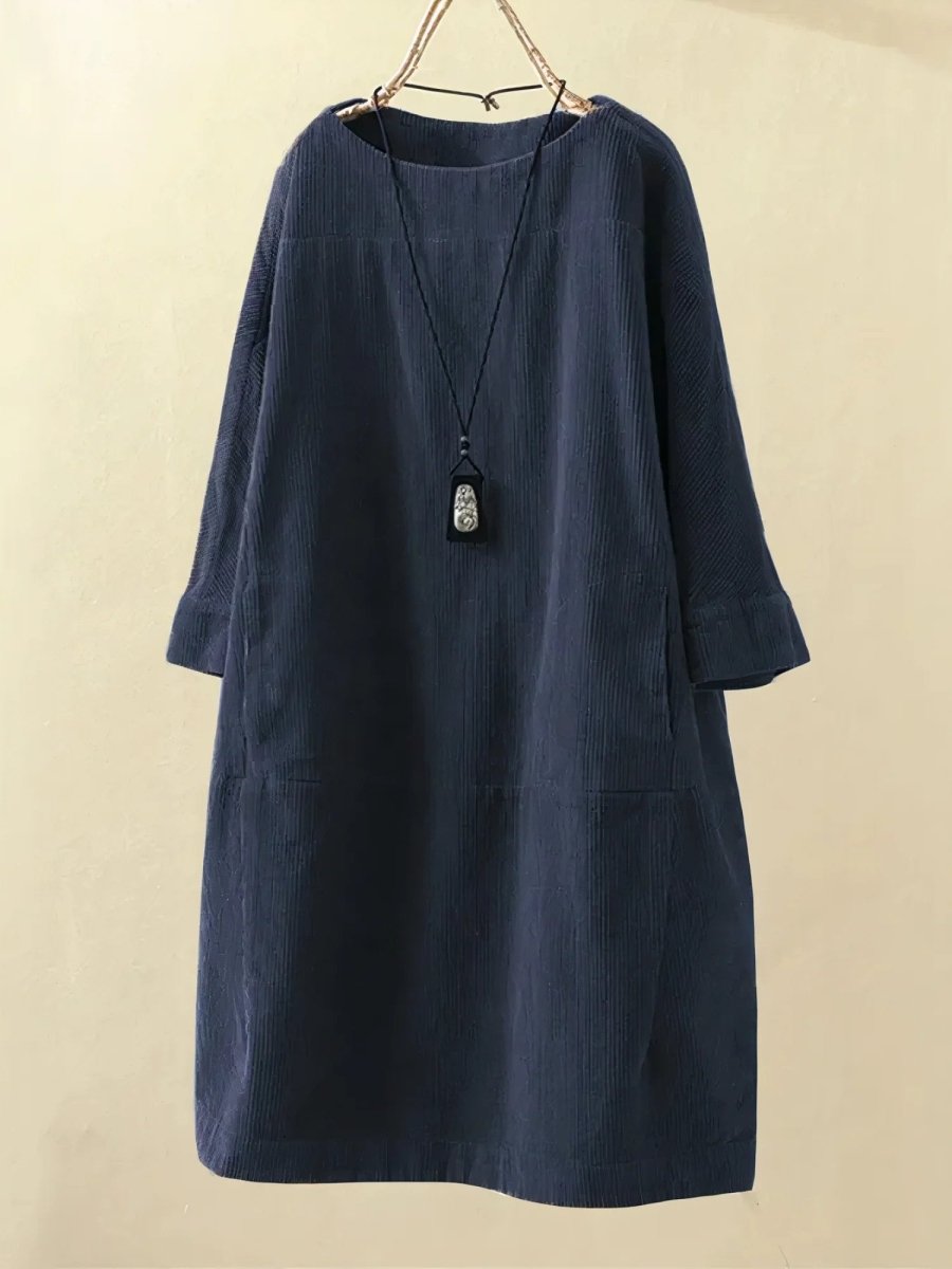 BRIDIE™ - Robe Midi en Velours Côtelé à Coupe Détendue