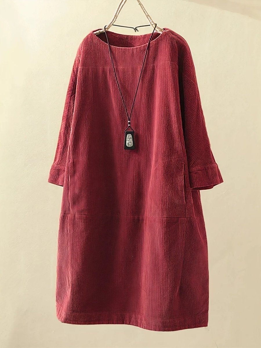 BRIDIE™ - Robe Midi en Velours Côtelé à Coupe Détendue