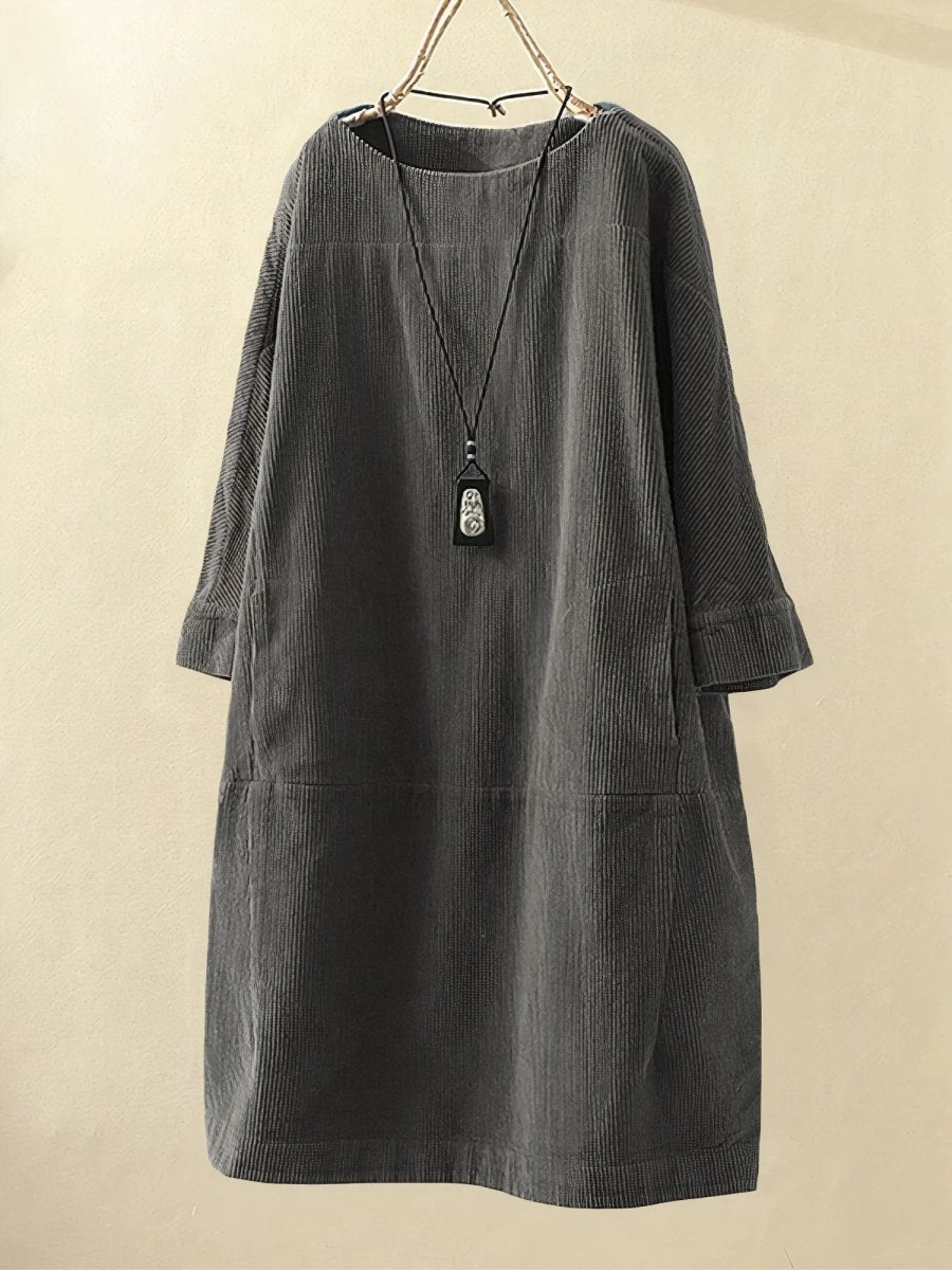 BRIDIE™ - Robe Midi en Velours Côtelé à Coupe Détendue