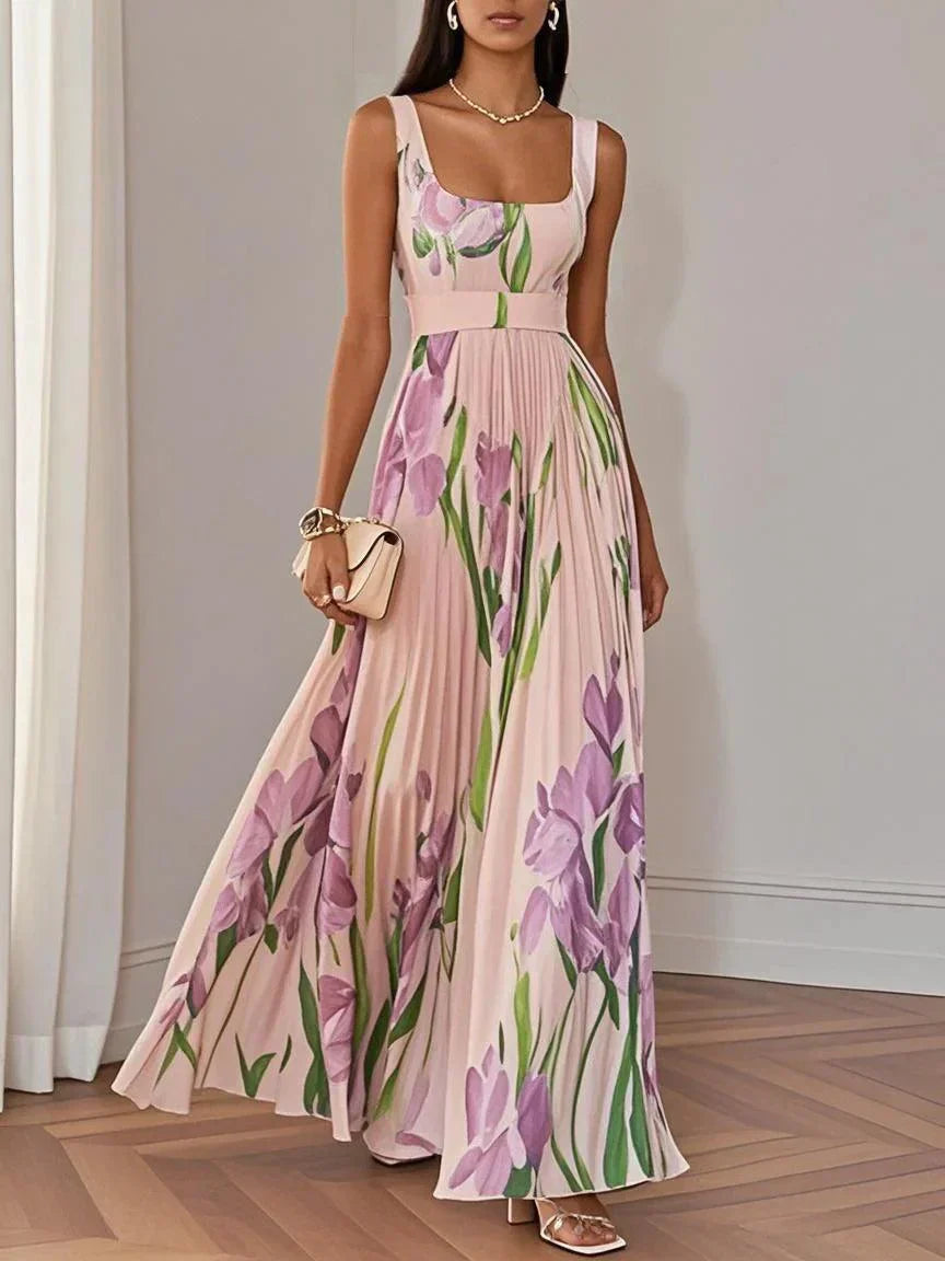 Clémentine - Robe longue plissée fleurie